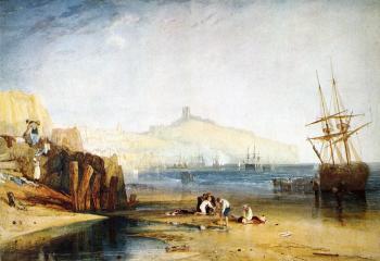 Joseph Mallord William Turner : Scarborough Town and Castle,Morning,Boys Catching Crabs